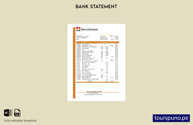 listo para imprimir Chile Banco del Estado de Chile plantilla de excel de extrac